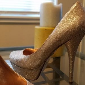 Champagne Gold Glitter Platform Closed Toe Pumps